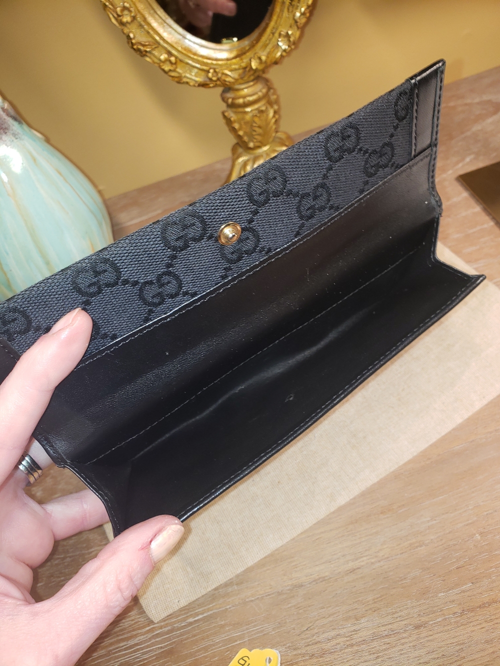 Gucci Black GG Canvas Continental Wallet w/ Gold Horsebit Plaque (Retail $650) - Picture 9 of 12